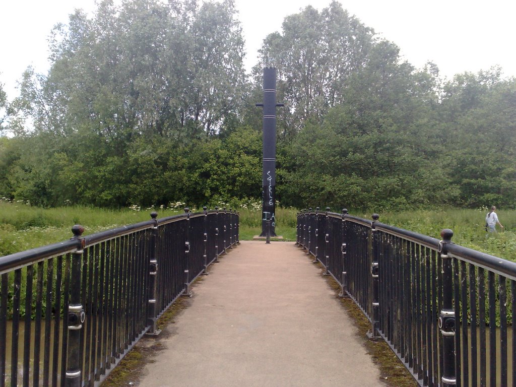 Locomotion Foot Bridge. The bridge represents the worlds first ever passenger train that left Darlington in 1825 with the  chimny at the end of the bridge that looks like the Locomotions chimny that hauled that very train.