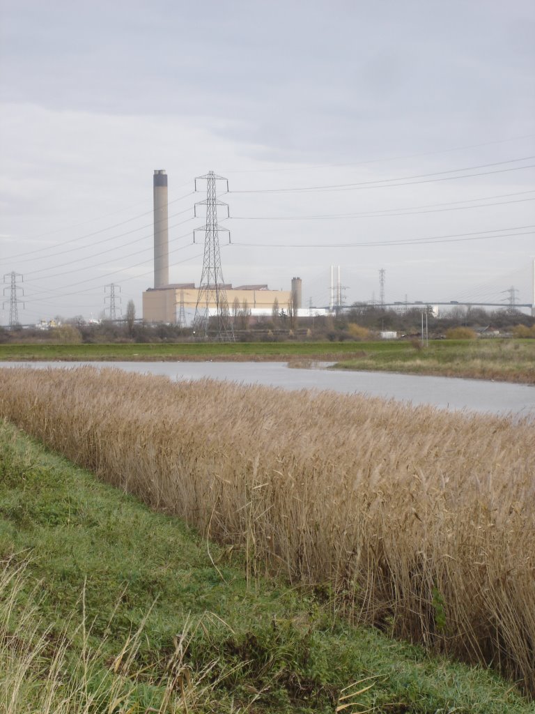 River Cray, looking towards Littlebrook Power Station