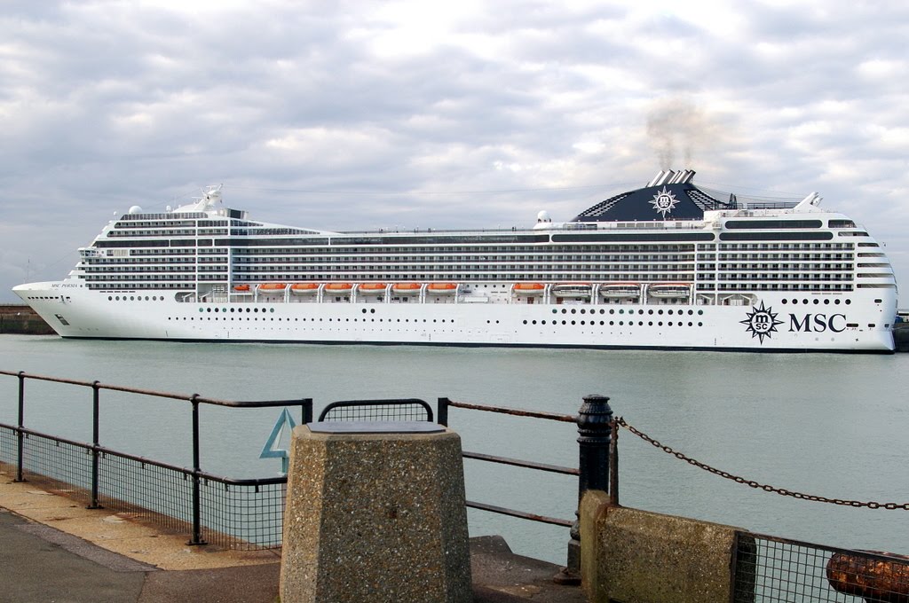 MSC Poesia Cruise Ship at CT2, Admiralty Pier, Western Docks, Dover Harbour, Kent, UK