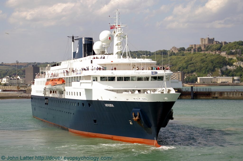 MV Minerva Cruise Ship and Medieval Dover Castle, Inner Harbour, Kent, UK