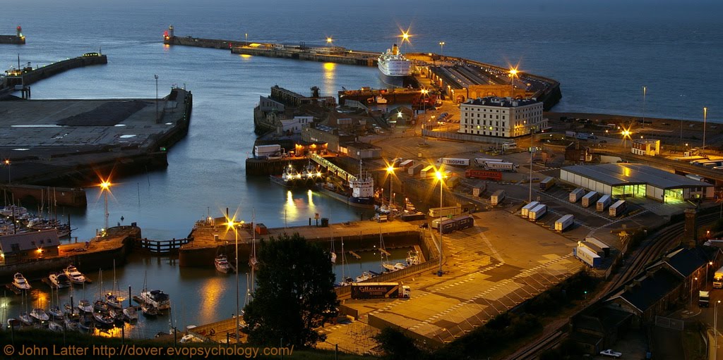Night Panorama of Dover Harbour Western Docks, St Martins Battery, Kent, UK