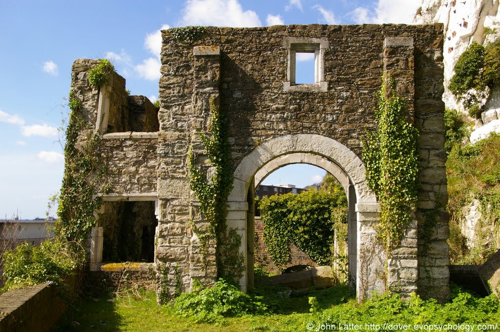 Ruins of Motes Bulwark Gatehouse, the White Cliffs below Dover Castle, Kent, UK
