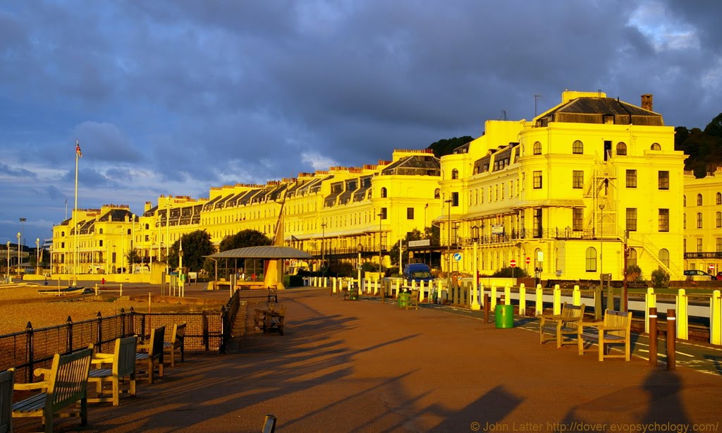 Golden Sunrise Panorama of Victorian Waterloo Crescent, Dover Harbour, Kent, UK