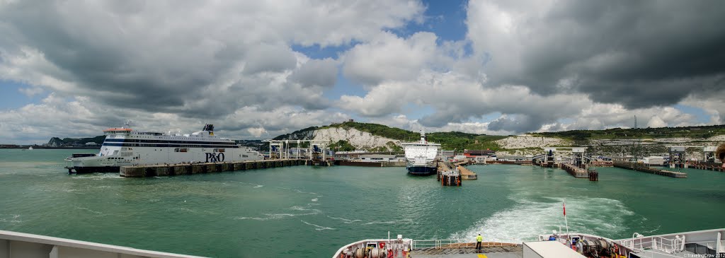 Dover Castle & The White Cliffs of Dover from the Ferry Terminal, Eastern Docks, Port of Dover, Kent