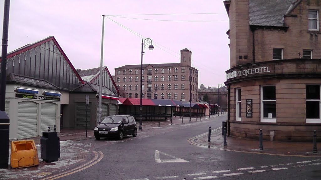 Dewsbury Market overlooked by Machell Bro. mill [now apartments]