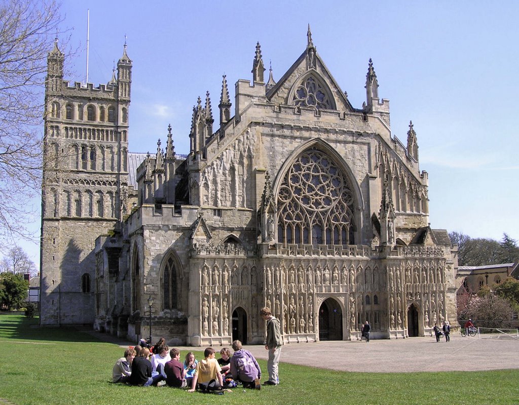Exeter Cathedral on the first warm day of spring
