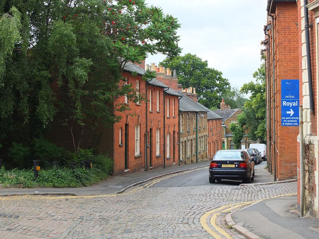 Kettering, old cobble streets, West Street terrace view.
