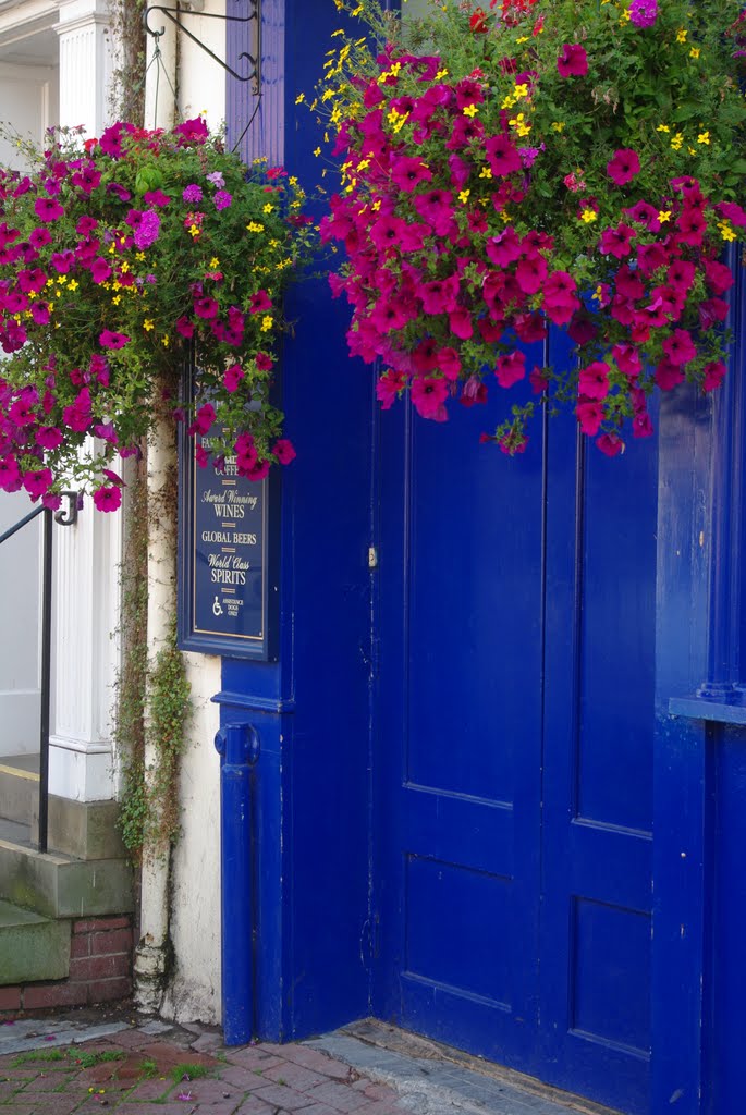 Blue door and flowers.