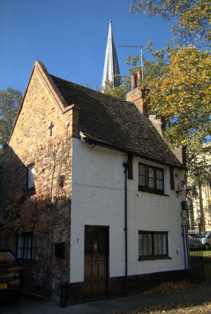 White house with Church steeple in background, Kings Lynn, Norfolk.