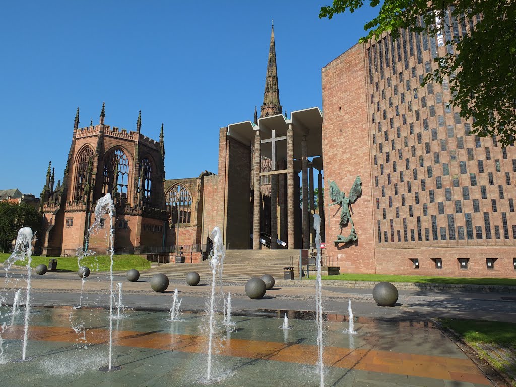 Hope springs eternal, a view of the old and the new Coventry Cathedrals.