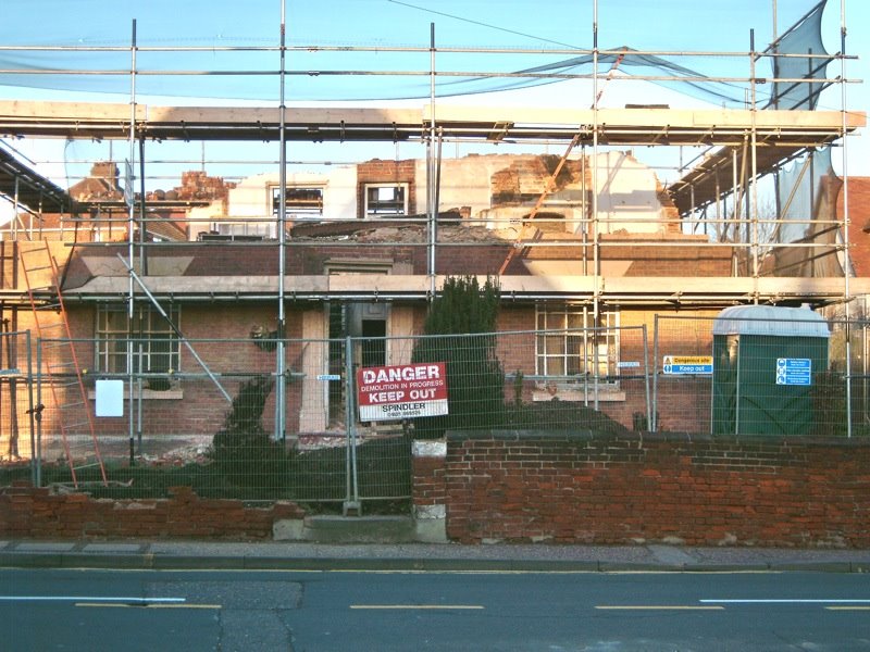 Flora House in the process of demolition