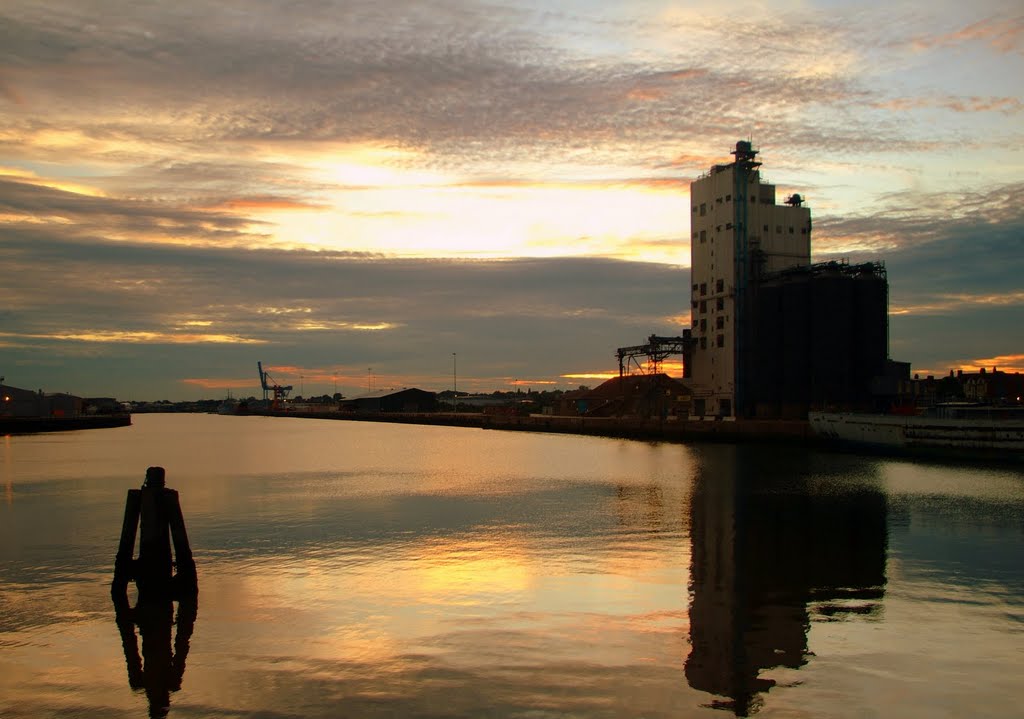 Lowestoft grain silo at sunset