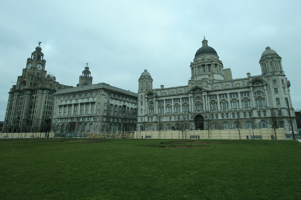 "The three Graces" (Royal Liver, Cunard, and Port of Liverpool Buildings) from Pier Head - Liverpool, U.K.
