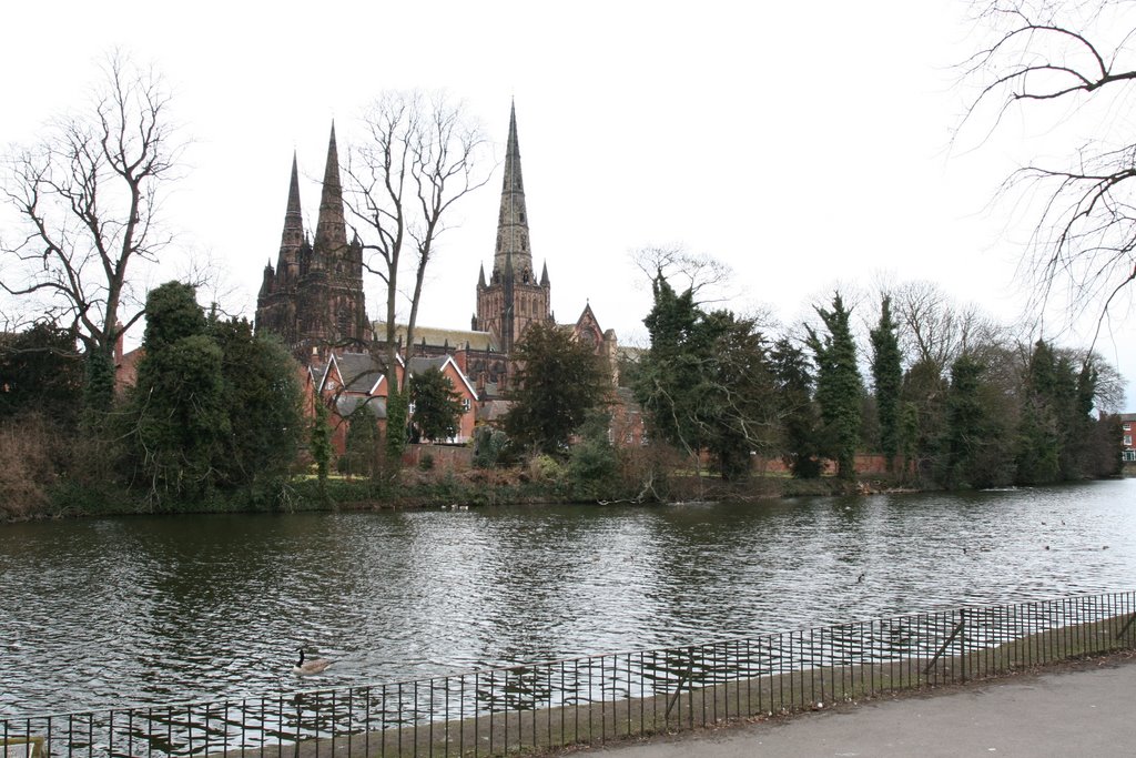 Lichfield Cathedral from Minster Pool