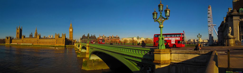 ENG (GBR) London Houses of Parliament - Big Ben - Westminster Bridge - London Eye [Thames] Panorama by KWOT