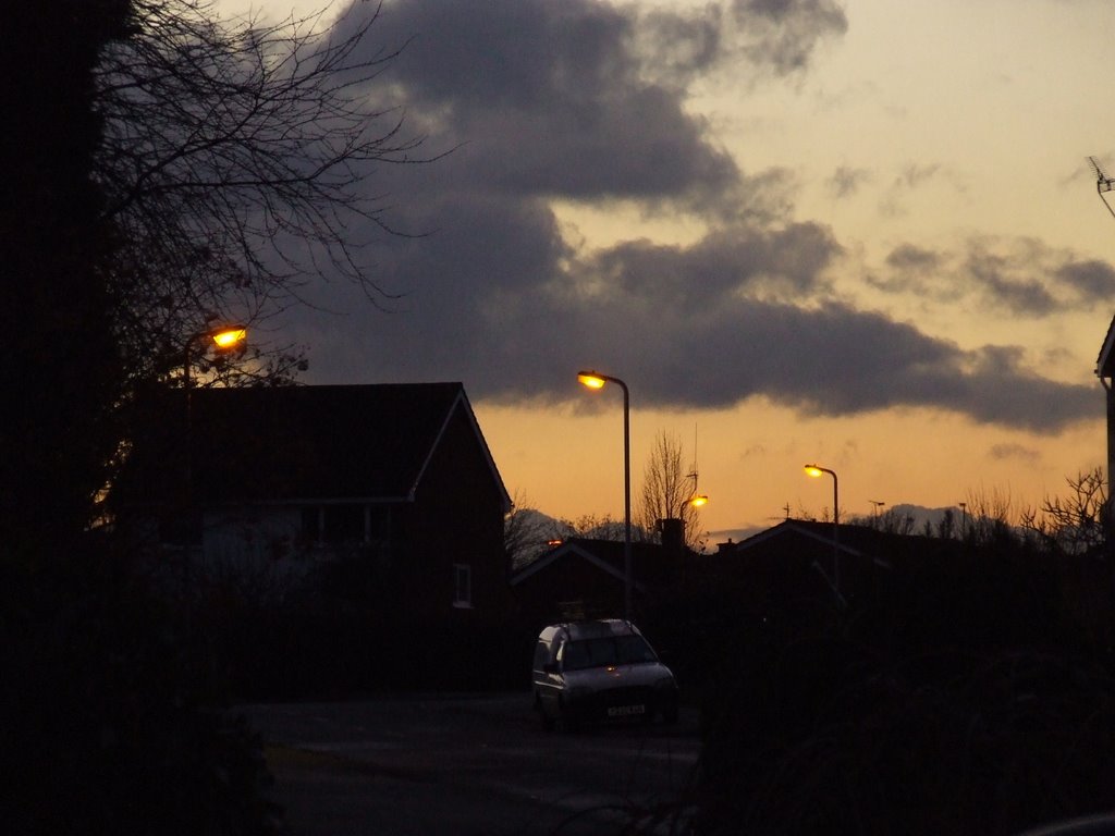 sunset streetlights