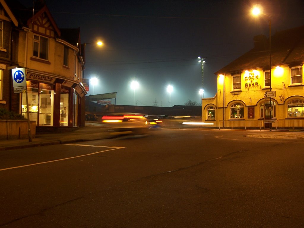 Manor Park floodlights from Cock & Bear roundabout