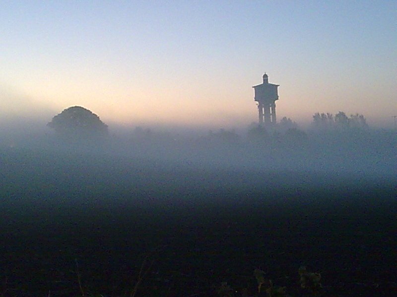 autumn morning view of gawthorpe water tower.