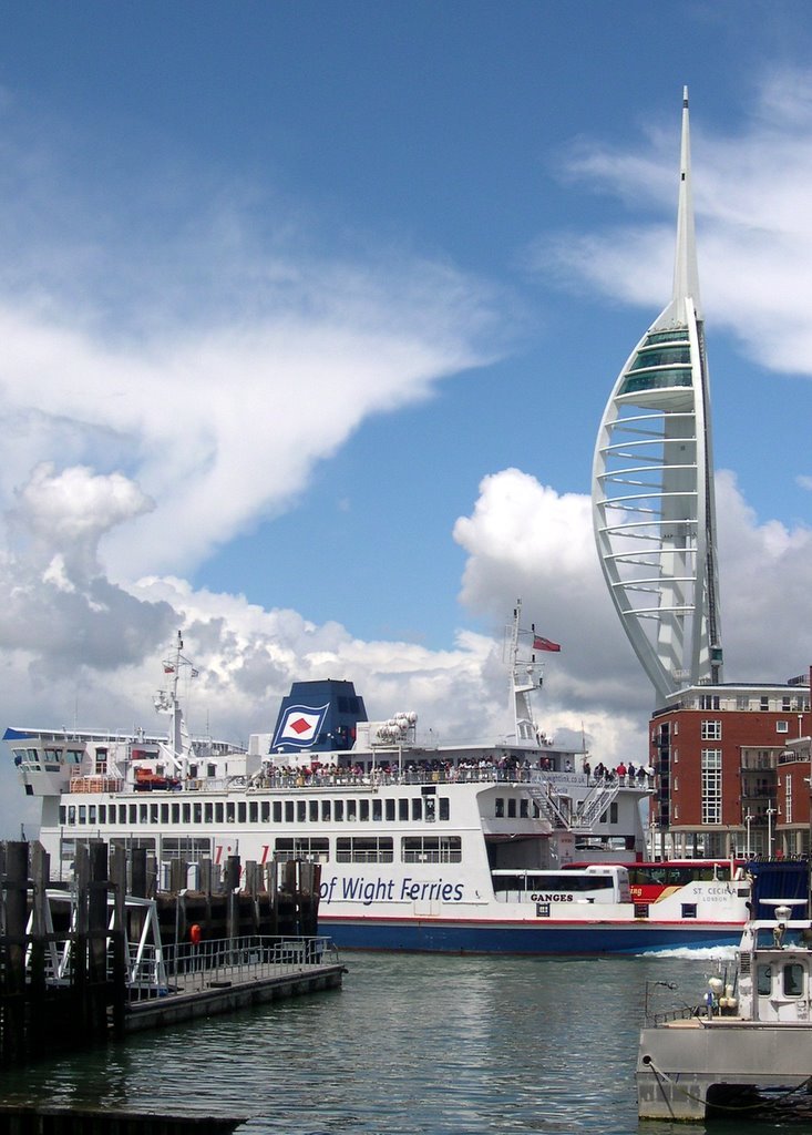 Ferry leaving and the spinnaker tower in Portsmouth