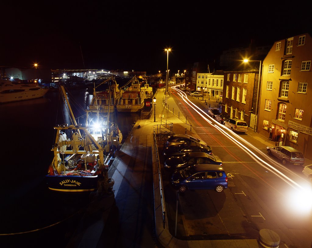 looking west along Poole Quay from Sea Music at night