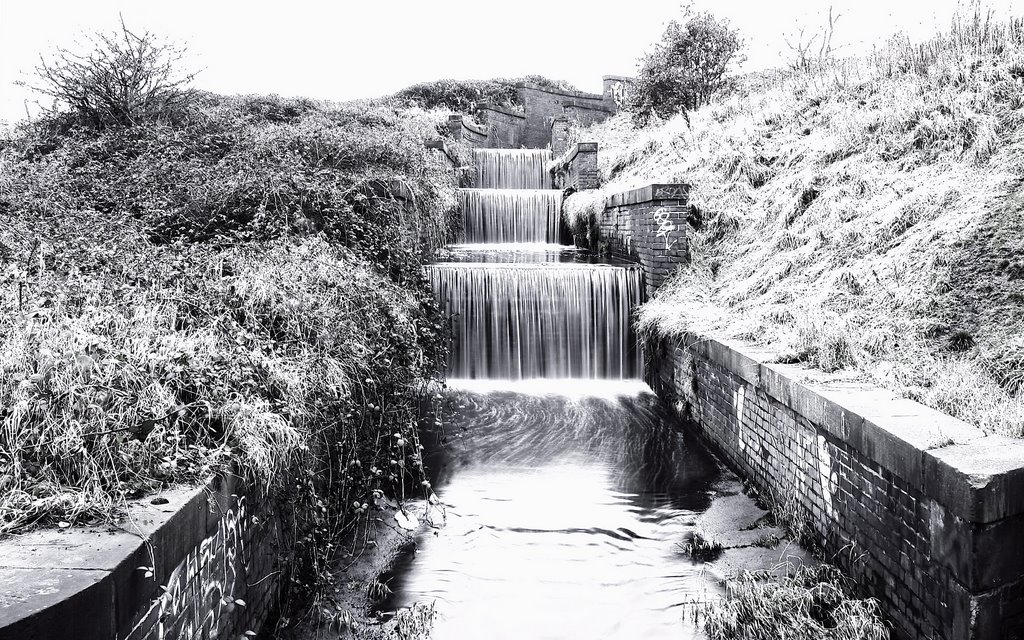 Water cascading from the Withins Lodge