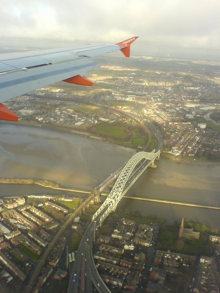 Runcorn / Widnes Bridge from air.