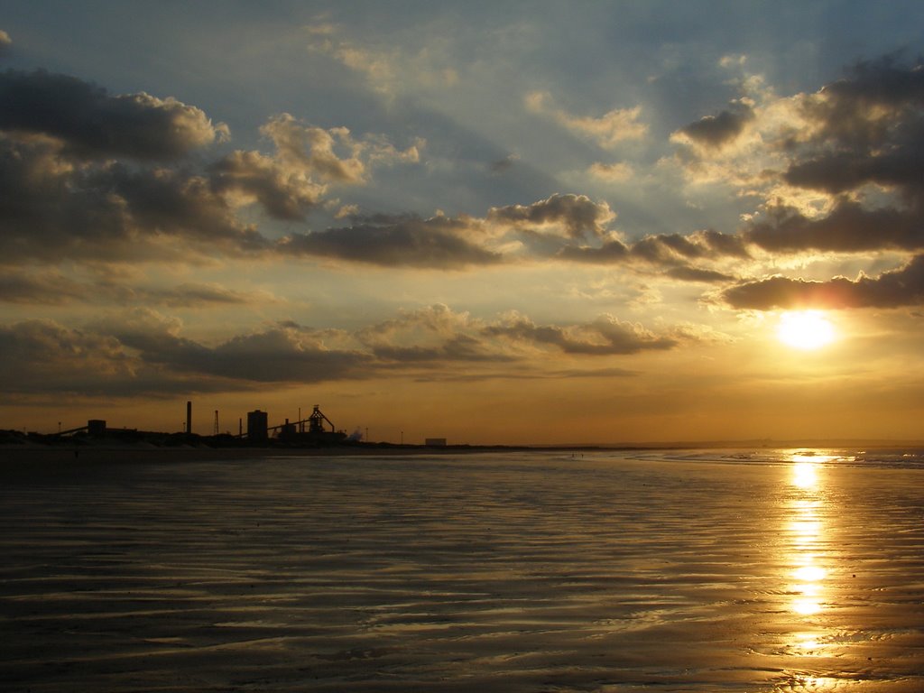 Redcar beach at sunset.