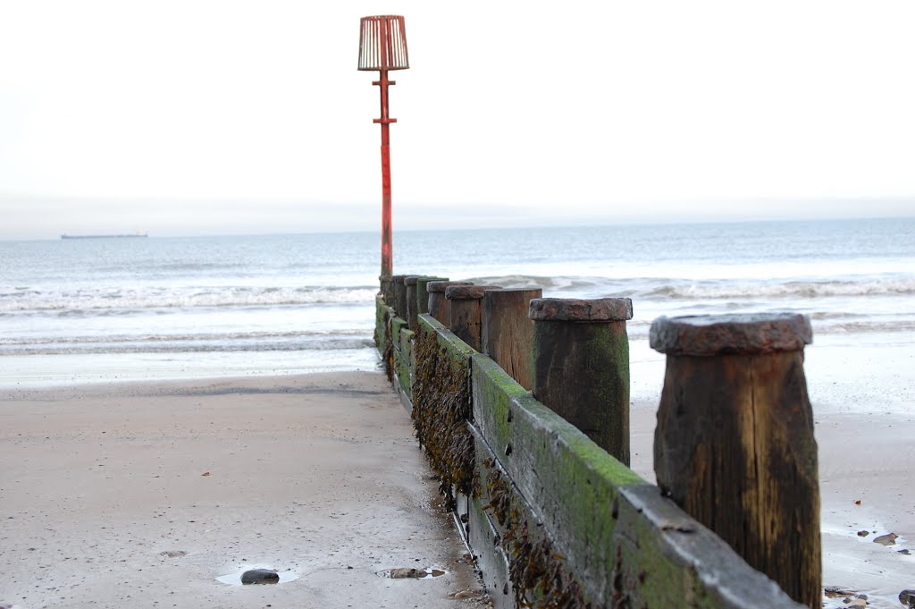 Another of the Victorian Wooden Groynes on Redcar Beach where the movie "Atonement" was filmed