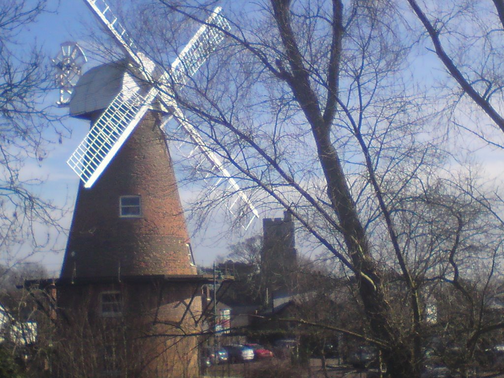 View from the top Rayleigh Mount..Rayleigh Windmill and Trinity Church