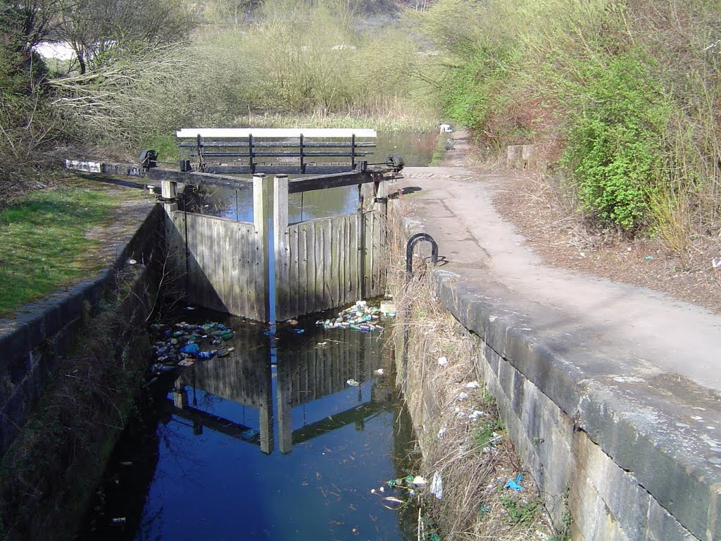 looking down into the lower chamber from centre bridge,New Double lock-built 1770 and recently restored by SCARS