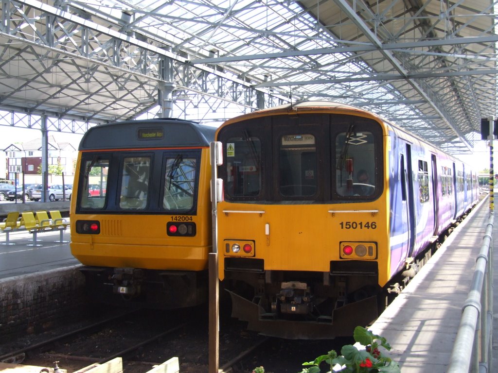 Train For Manchester (left) & Train For Manchester Airport (right) Waiting At Southport Station.