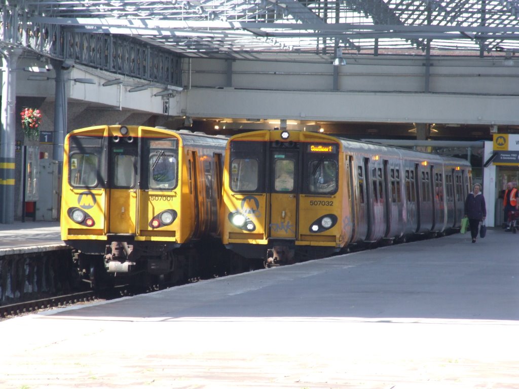 Merseyrail Trains For Liverpool Waiting At Southport Station