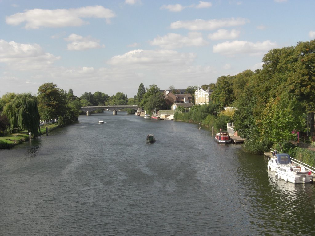 The river Thames looking towards Staines bridge from the railway bridge