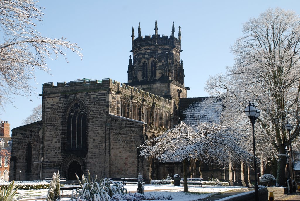 St Marys in the snow, Stafford