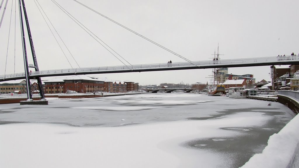 Millenium Bridge over a frozen River Tees.
