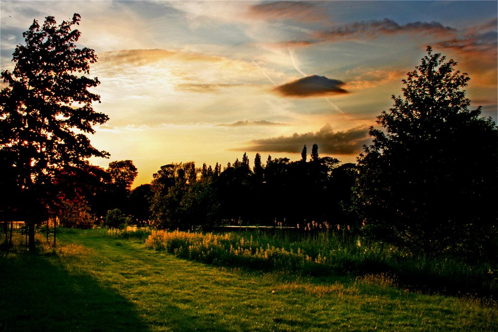 Dusk at Poynton Pool. Looking West