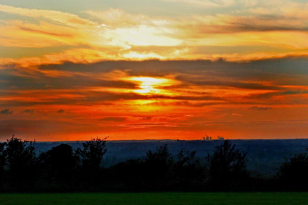 Red Sunset - View from Higher Poynton towards Fiddlers Ferry