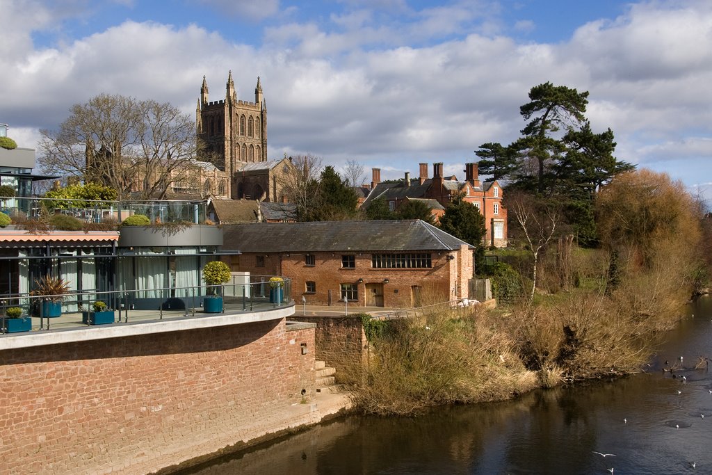 Hereford - View of Cathedral from the river bridge