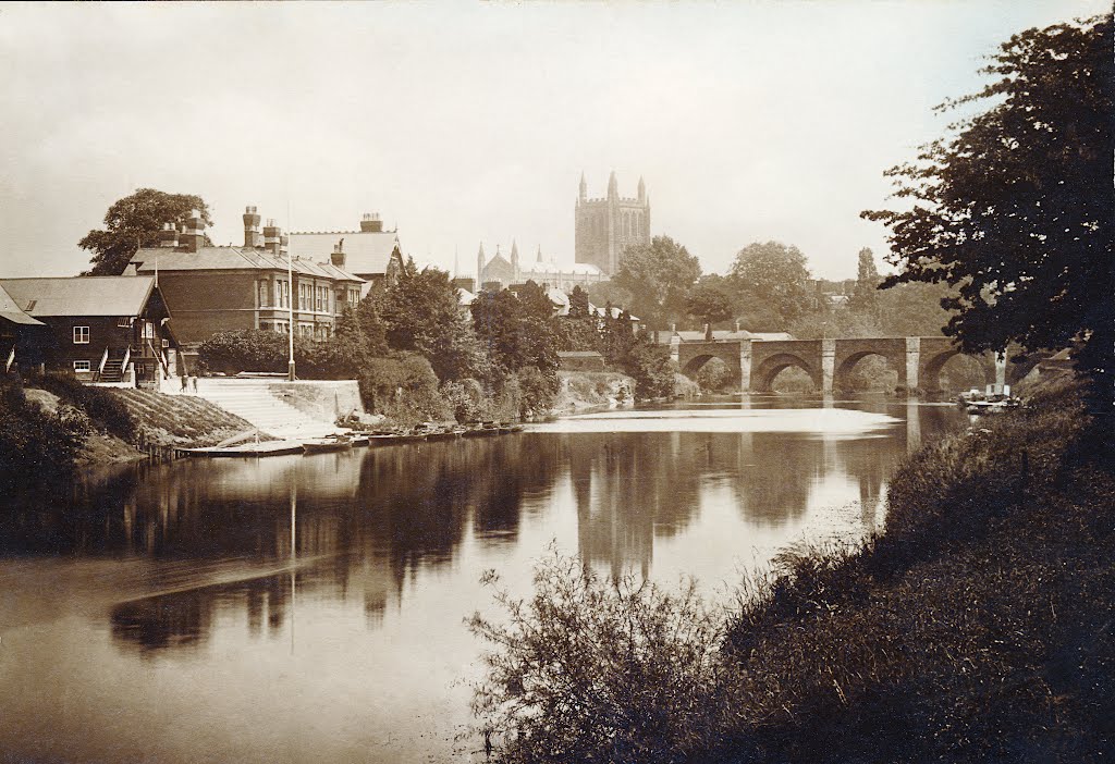 Wye Bridge, Boat House, and Hereford Cathedral, Hereford, England, c1900