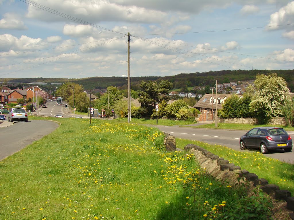 Ecclesfield Road scene seperated by grass verge looking towards Chapeltown, Sheffield S35