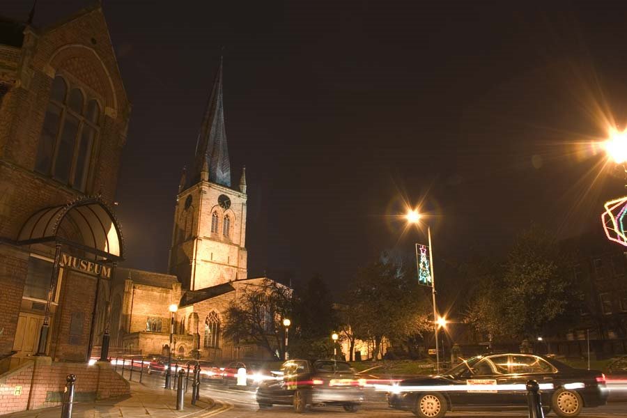 The Crooked Spire and Chesterfield Museum, December evening