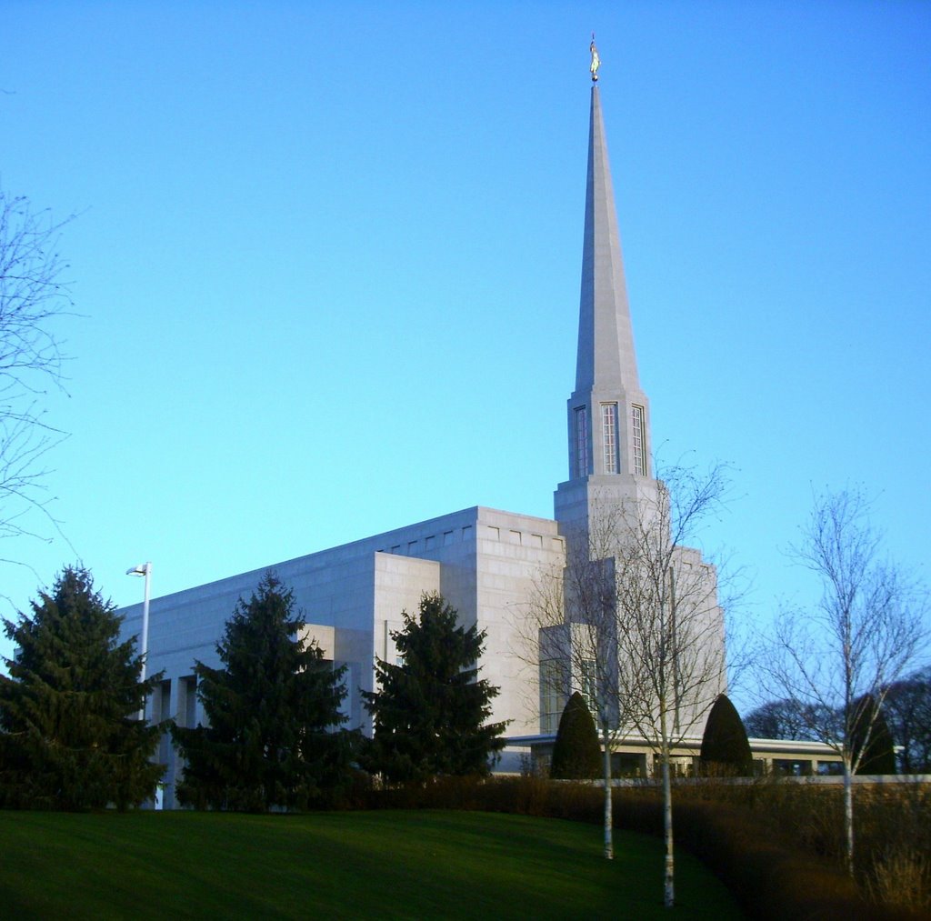 Morning March Sun lights up the Preston England Temple