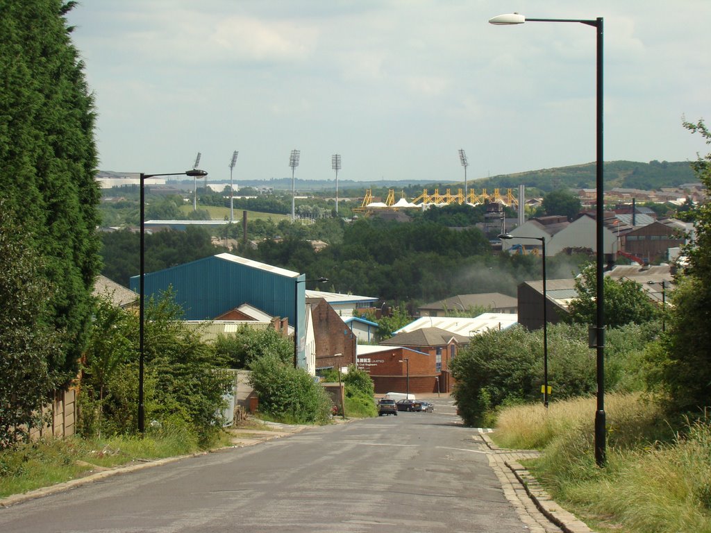 Looking down Lyons Street towards Don Valley stadium, Sheffield S4/S9