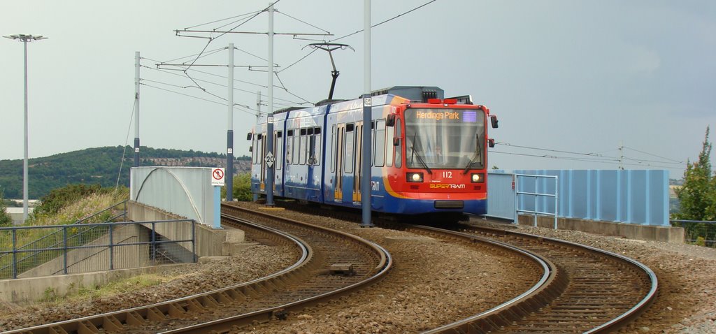 Panorama of Supertram heading towards Cricket Inn Road tramstop, Sheffield S2