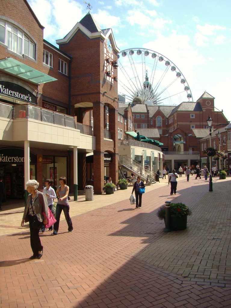 Orchard Square looking towards the big wheel and Town Hall, Sheffield S1
