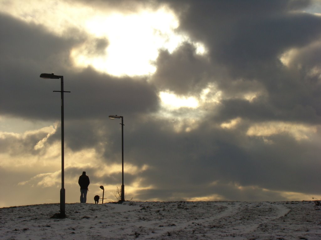 Taking the dog for a walk on a snowy Skye Edge, Sheffield S2