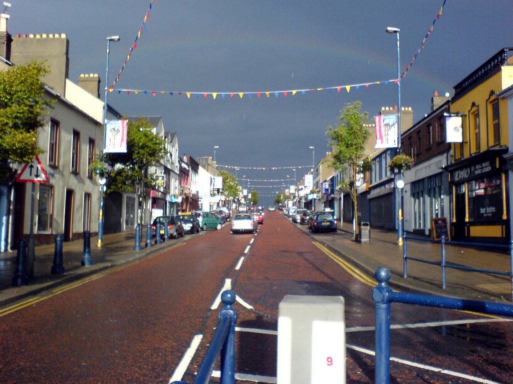 rainbow over street in Bangor