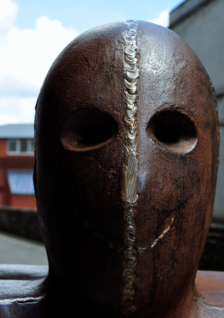 Northern Ireland. Derry~Londonderry. Antony Gormley: Sculpture for Derry Walls - at least the head of it.