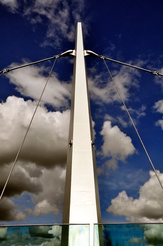 Northern Ireland. Derry~Londonderry. One Column of the swinging Peace Bridge..