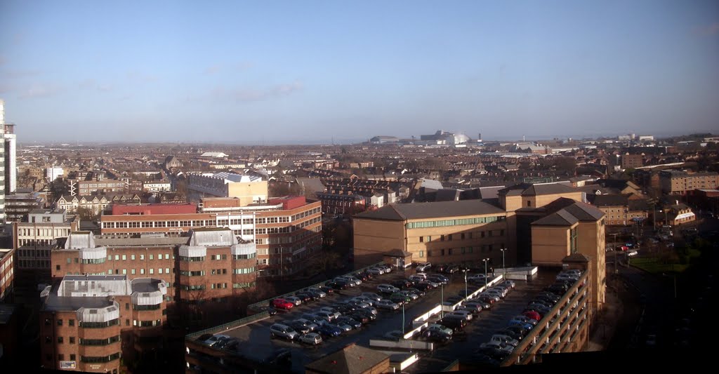 Cardiff and view to Cardiff docks and Bristol Channel